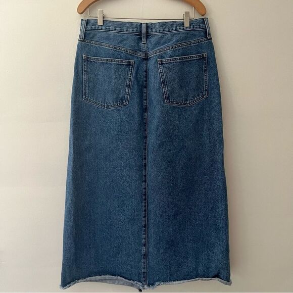 J Crew Denim Maxi Skirt Raw Edge Fall 2024 Front Slit Size 32 Western - Picture 5 of 10